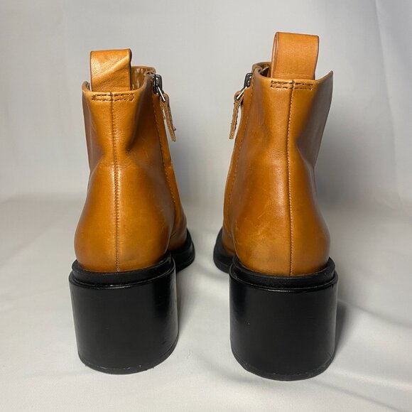 Franco Sarto Dalden Cognac Tan Leather Lug Chunky Block Sole Boots Womens 7 GUC - Picture 4 of 9